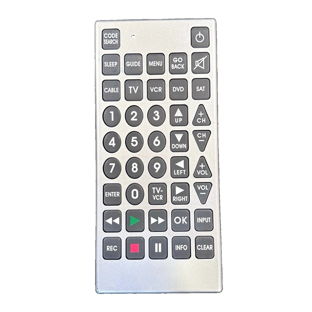 Jumbo Big Button Universal Remote Control TV VCR DVD Cable Sat Silver Tested
